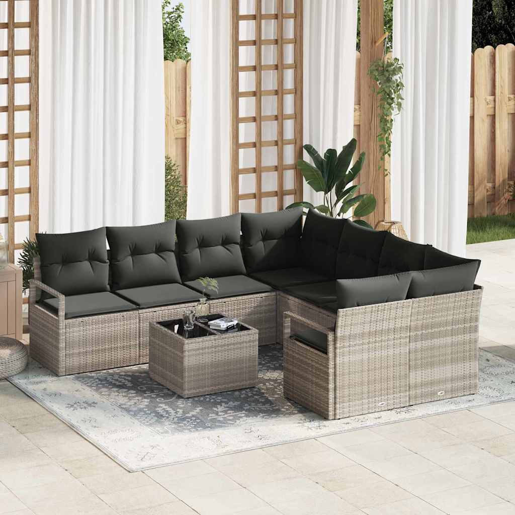 Garten-Sofa-Set 9 pcs Hellgrau und Dunkelgrau 55 x 55 x 37 cm